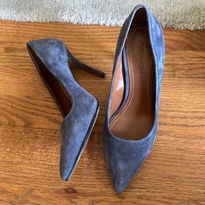 blue suede coach heels